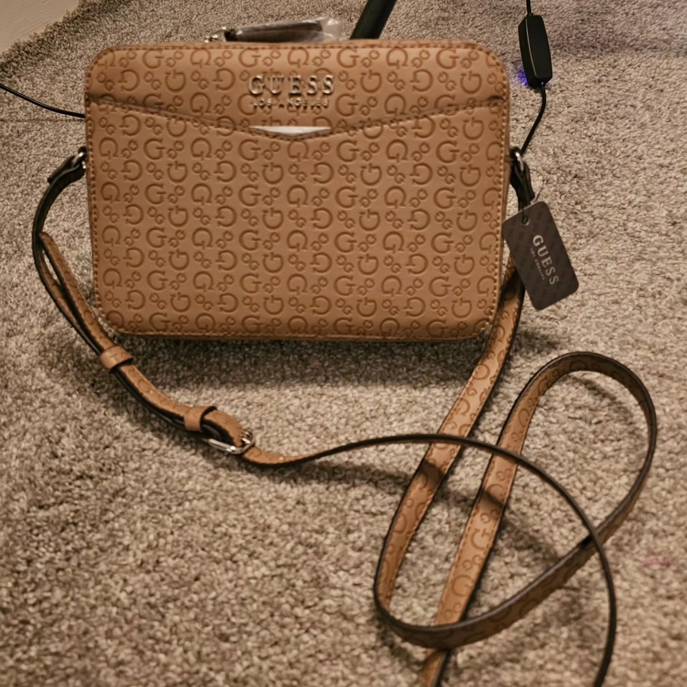 Guess Beige Logo Crossbody Bag